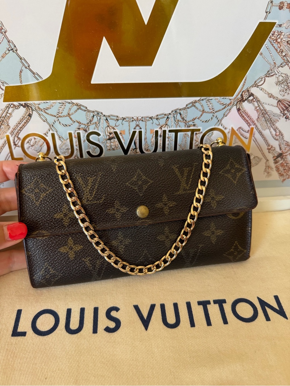 Louis Vuitton Brown Monogram Chain Wallet